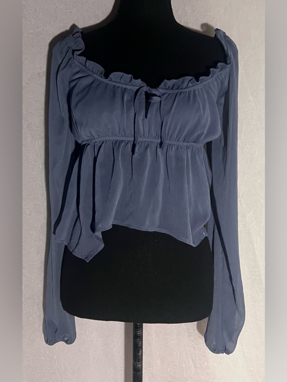 Full Tilt Slate Blue Long-Sleeve Peasant Top